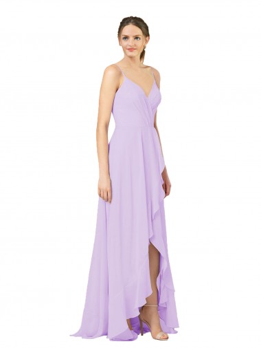 Lilás Bainha Decote V Alto Baixo Chiffon Alto Baixo, Longo Alto Baixo Vestidos de Madrinha