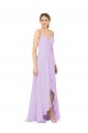 Lilás Bainha Decote V Alto Baixo Chiffon Alto Baixo, Longo Alto Baixo Vestidos de Madrinha Acessíveis