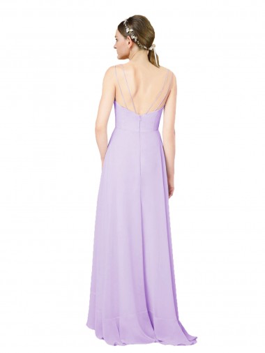 Lilás Bainha Decote V Alto Baixo Chiffon Alto Baixo, Longo Alto Baixo Vestidos de Madrinha