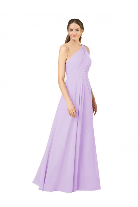 Lilás Bainha Um Ombro Chiffon Longo Formais Vestidos de Madrinha / Vestidos de Noite Acessíveis