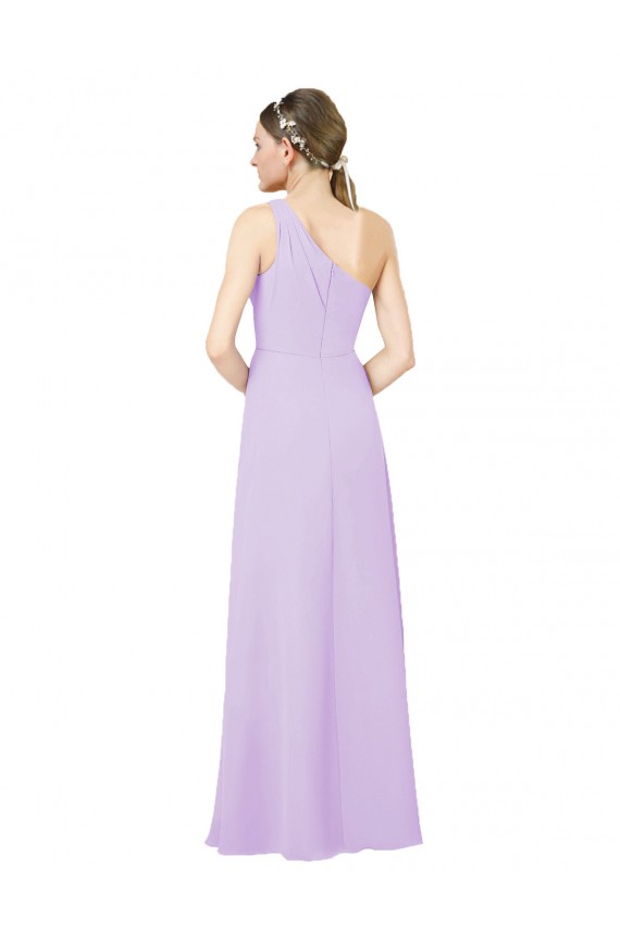 Lilás Bainha Um Ombro Chiffon Longo Formais Vestidos de Madrinha / Vestidos de Noite Acessíveis