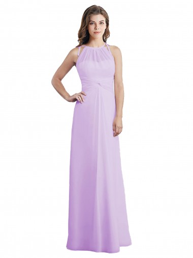 Lilás Chiffon Linha A Buraco da fechadura Amor Longo Vestidos de Madrinha
