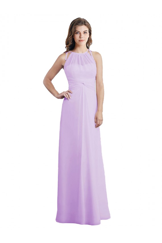 Lilás Chiffon Linha A Buraco da fechadura Amor Longo Vestidos de Madrinha Acessíveis