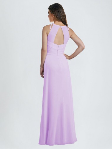 Lilás Chiffon Linha A Buraco da fechadura Amor Longo Vestidos de Madrinha