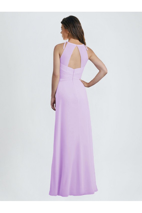 Lilás Chiffon Linha A Buraco da fechadura Amor Longo Vestidos de Madrinha Acessíveis