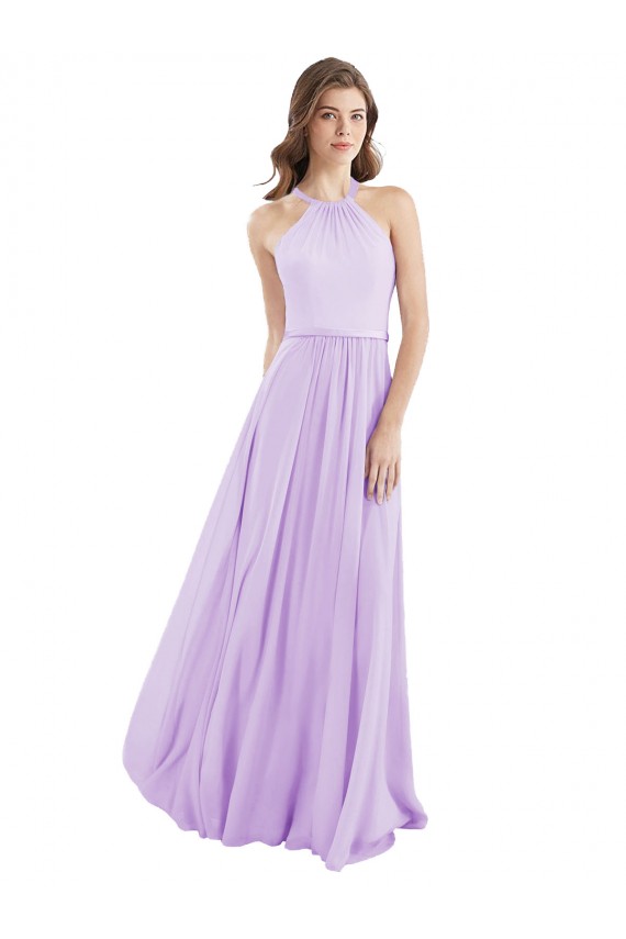 Lilás Chiffon Linha A Cabeçada Longo Vestidos de Madrinha Acessíveis