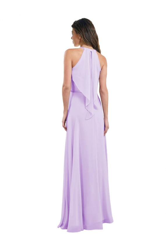 Lilás Chiffon Linha A Cabeçada Longo Vestidos de Madrinha Acessíveis