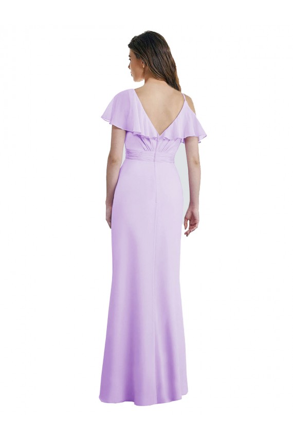 Lilás Chiffon Linha A Costas em V Decote V Longo Vestidos de Madrinha Acessíveis