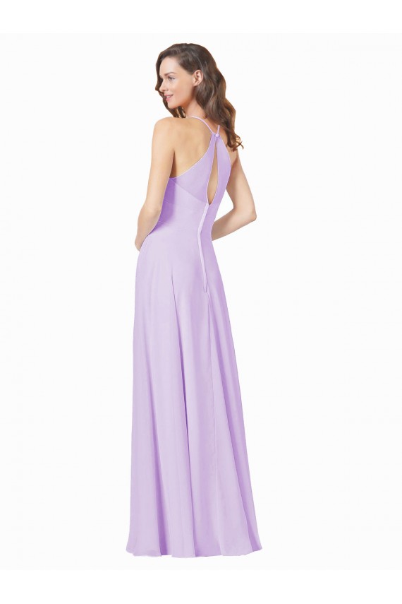Lilás Chiffon Linha A Decote Quadrado Longo Vestidos de Madrinha Acessíveis