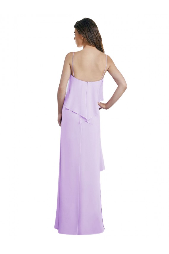 Lilás Chiffon Linha A Lombar Colher Longo Vestidos de Madrinha Acessíveis