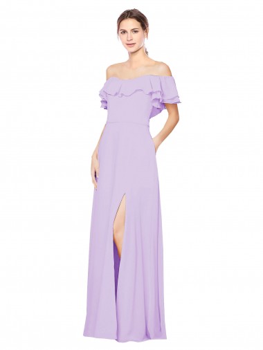 Lilás Chiffon Linha A Lombar Sem alças Longo Vestidos de Madrinha