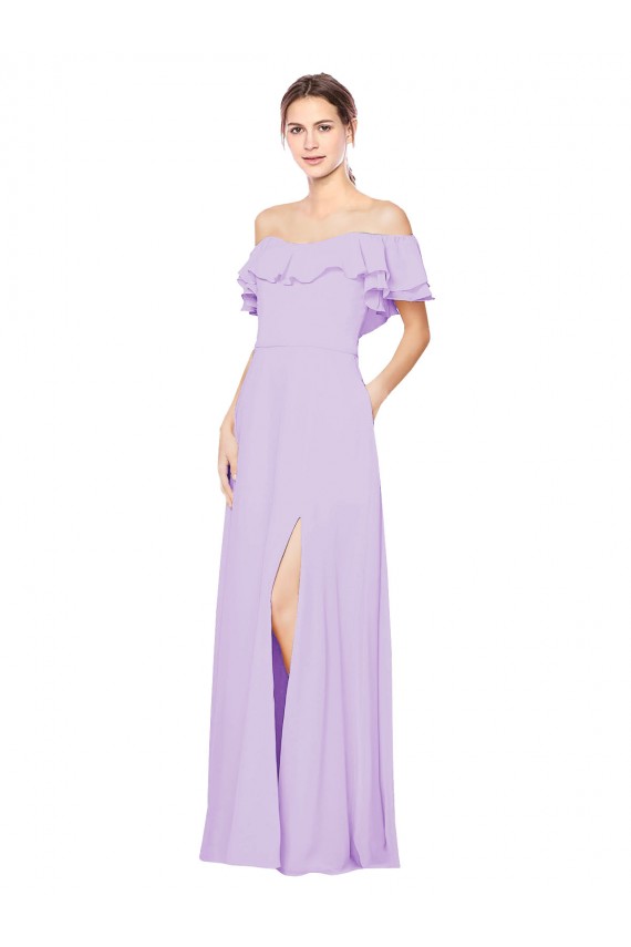 Lilás Chiffon Linha A Lombar Sem alças Longo Vestidos de Madrinha Acessíveis
