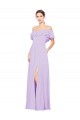 Lilás Chiffon Linha A Lombar Sem alças Longo Vestidos de Madrinha Acessíveis
