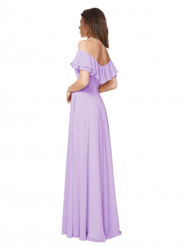 Lilás Chiffon Linha A Lombar Sem alças Longo Vestidos de Madrinha