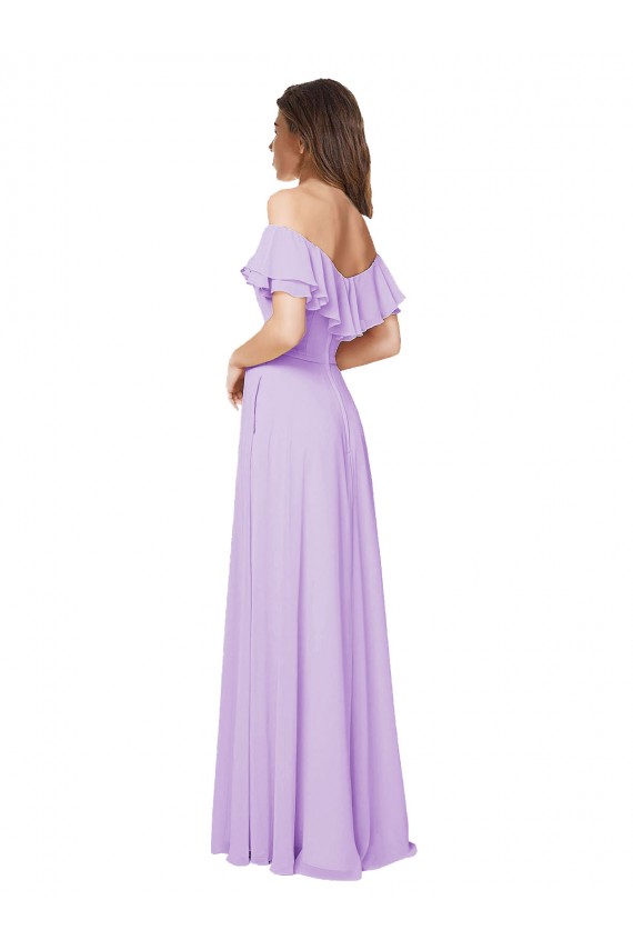 Lilás Chiffon Linha A Lombar Sem alças Longo Vestidos de Madrinha Acessíveis