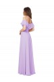 Lilás Chiffon Linha A Lombar Sem alças Longo Vestidos de Madrinha Acessíveis