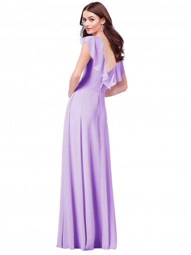 Lilás Chiffon Linha A Mangas Curtas Decote V Longo Vestidos de Madrinha