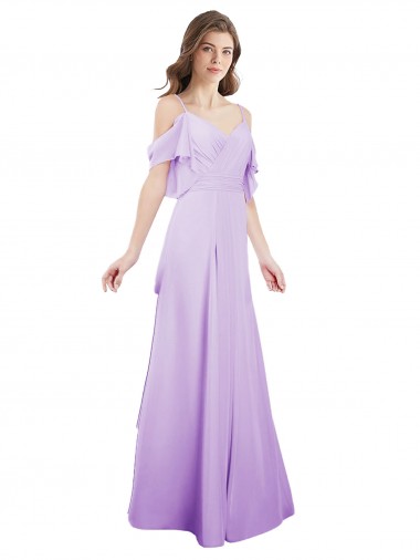 Lilás Chiffon Linha A Ombro Frio Amor Longo Vestidos de Madrinha