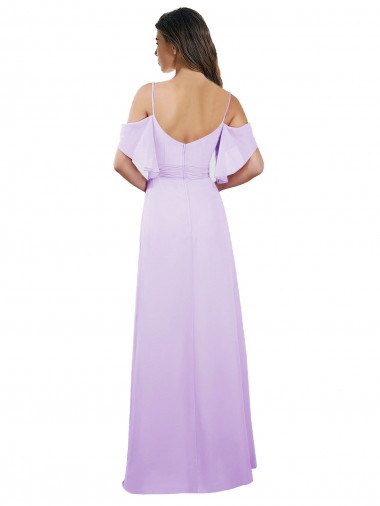 Lilás Chiffon Linha A Ombro Frio Amor Longo Vestidos de Madrinha