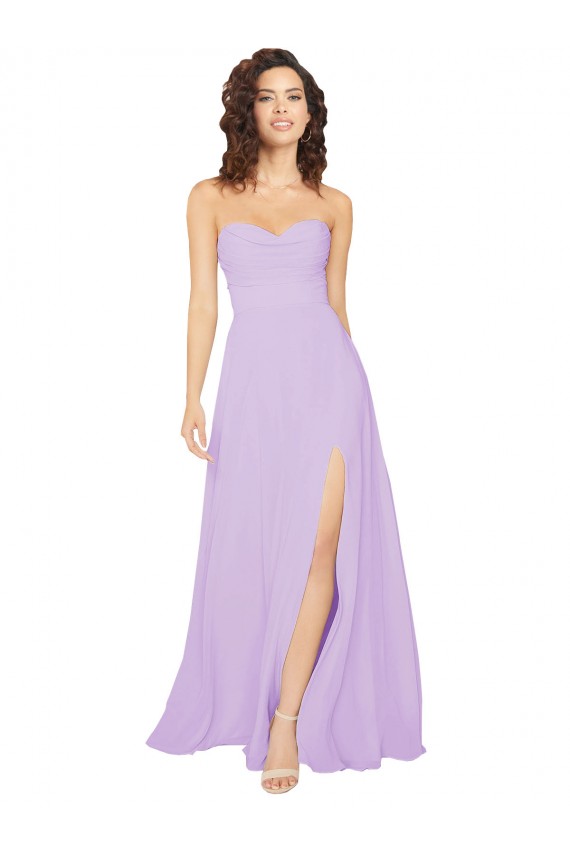 Lilás Chiffon Linha A Sem Mangas Amor Longo Vestidos de Madrinha