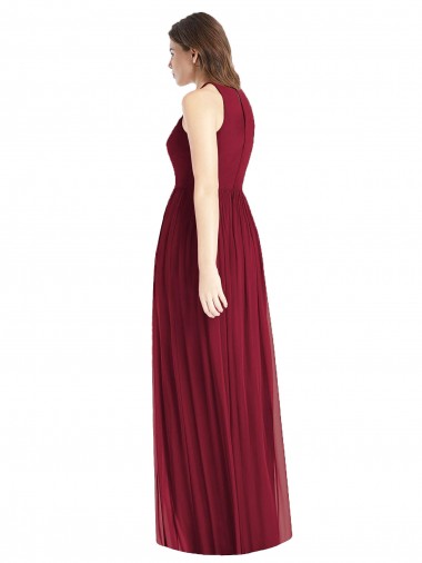 Lilás Chiffon Linha A Sem Mangas Cabeçada Longo Vestidos de Madrinha