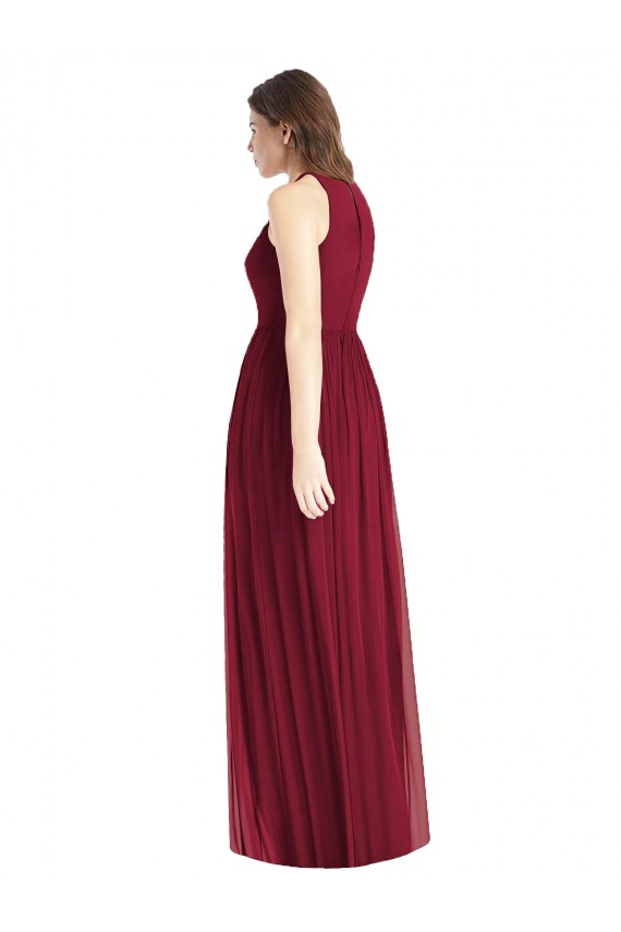 Lilás Chiffon Linha A Sem Mangas Cabeçada Longo Vestidos de Madrinha Acessíveis