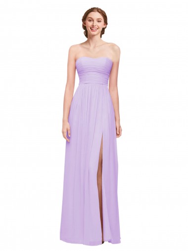 Lilás Chiffon Linha A Sem Mangas Sem alças Longo Vestidos de Madrinha