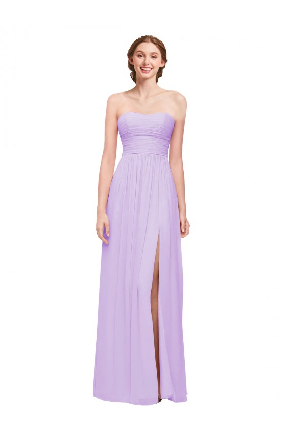 Lilás Chiffon Linha A Sem Mangas Sem alças Longo Vestidos de Madrinha Acessíveis