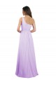 Lilás Chiffon Linha A Um Ombro Longo Vestidos de Madrinha Acessíveis