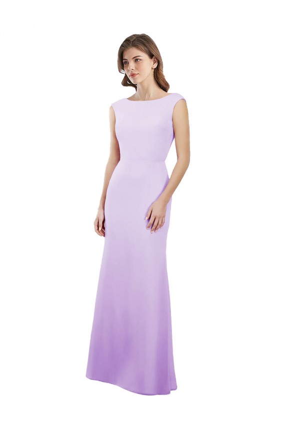 Lilás Coluna Decote redondo Chiffon Longo Vestidos de Madrinha Acessíveis