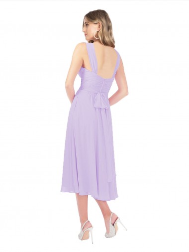 Lilás Linha A Amor Alto Baixo Chiffon Curto Alto Baixo Vestidos de Madrinha / Vestidos de Homecoming