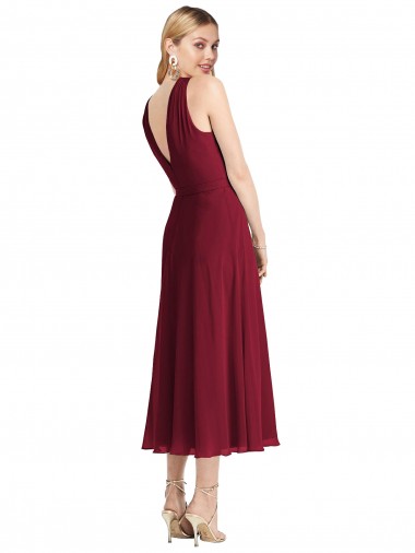 Lilás Linha A Cabeçada Comprimento Chá Chiffon Curto Vestidos de Madrinha / Vestidos de Cocktail
