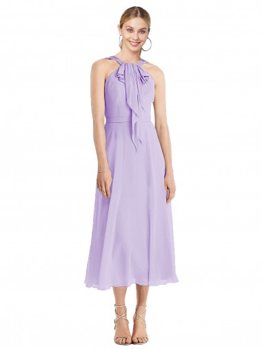 Lilás Linha A Cabeçada Comprimento Chá Chiffon Curto Vestidos de Madrinha / Vestidos de Cocktail