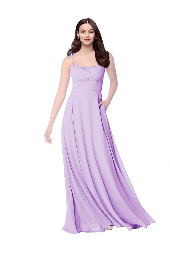 Lilás Linha A Colher Chiffon Longo Vestidos de Madrinha Acessíveis