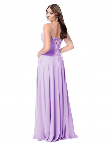 Lilás Linha A Colher Chiffon Longo Vestidos de Madrinha