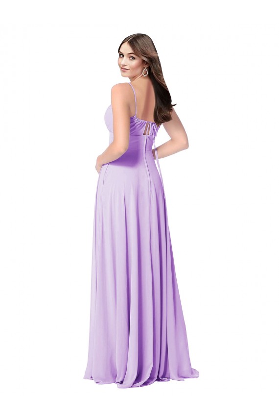 Lilás Linha A Colher Chiffon Longo Vestidos de Madrinha Acessíveis