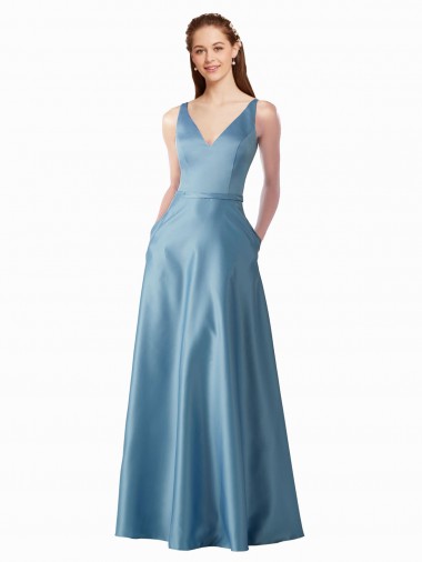 Linha A Decote Alto Cetim Longo Vestidos de Madrinha / Vestidos de Festa
