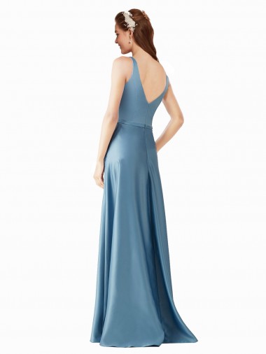 Linha A Decote Alto Cetim Longo Vestidos de Madrinha / Vestidos de Festa