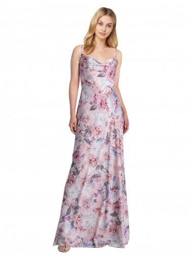 Linha A Decote Capuz Cetim Elástico & Floral Longo Formais Vestidos de Madrinha / Vestidos de Noite
