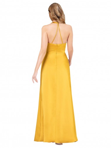 Linha A Decote V Alto Baixo Cetim Sedoso Longo Alto Baixo Formais Vestidos de Madrinha / Vestidos de Festa