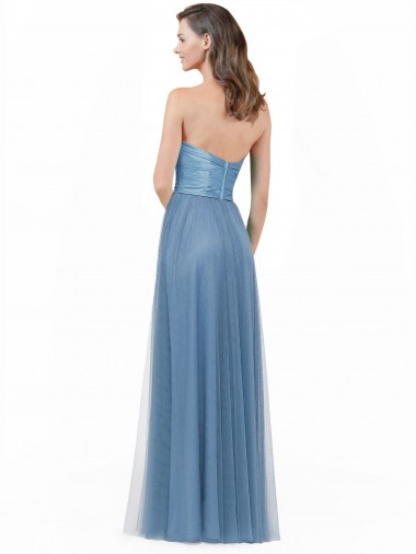 Linha A Sem alças Cetim & Tule Longo Vestidos de Madrinha