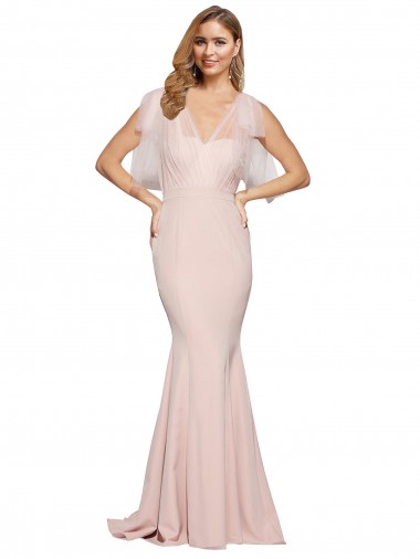 Malva Bainha Amor Crepe Esticado & Tule Longo Formais Vestidos de Madrinha / Vestidos de Festa