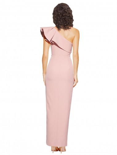 Malva Bainha Um Ombro Crepe Esticado Longo Formais Vestidos de Madrinha / Vestidos de Festa