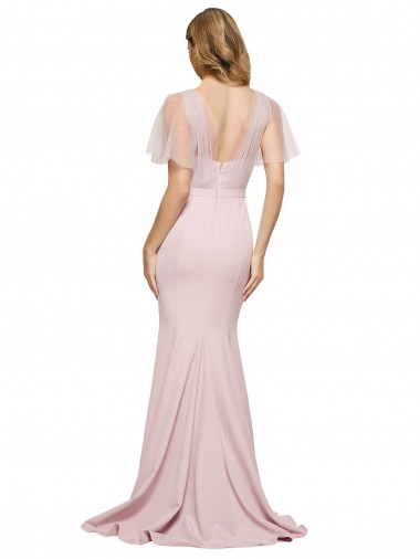 Malva Bainha Um Ombro Crepe Esticado & Tule Longo Formais Vestidos de Madrinha / Vestidos de Festa