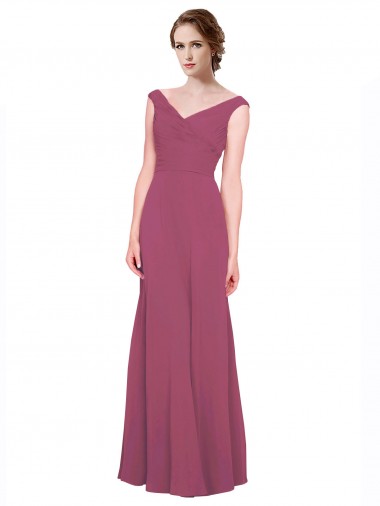Malva Taupe Linha A Decote V Chiffon Longo Vestidos de Madrinha