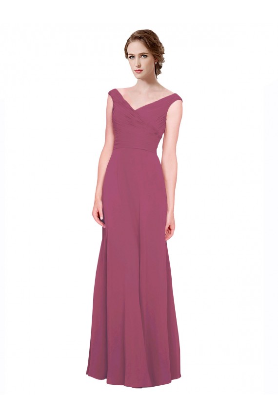 Malva Taupe Linha A Decote V Chiffon Longo Vestidos de Madrinha Acessíveis