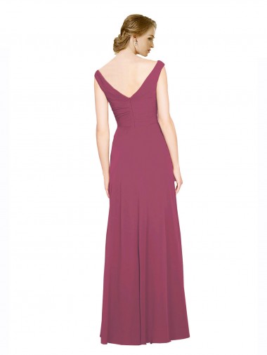 Malva Taupe Linha A Decote V Chiffon Longo Vestidos de Madrinha
