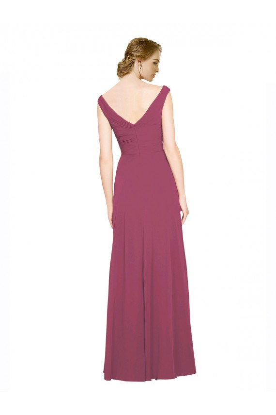 Malva Taupe Linha A Decote V Chiffon Longo Vestidos de Madrinha Acessíveis