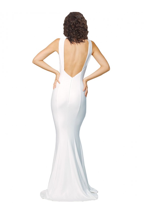 Marfim Bainha Decote Alto Crepe Esticado Longo Formais Vestidos de Madrinha / Vestidos de Festa