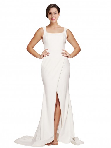 Marfim Bainha Decote Quadrado Comboio Varredela Crepe Esticado Longo Vestidos de Madrinha / Vestidos de Festa